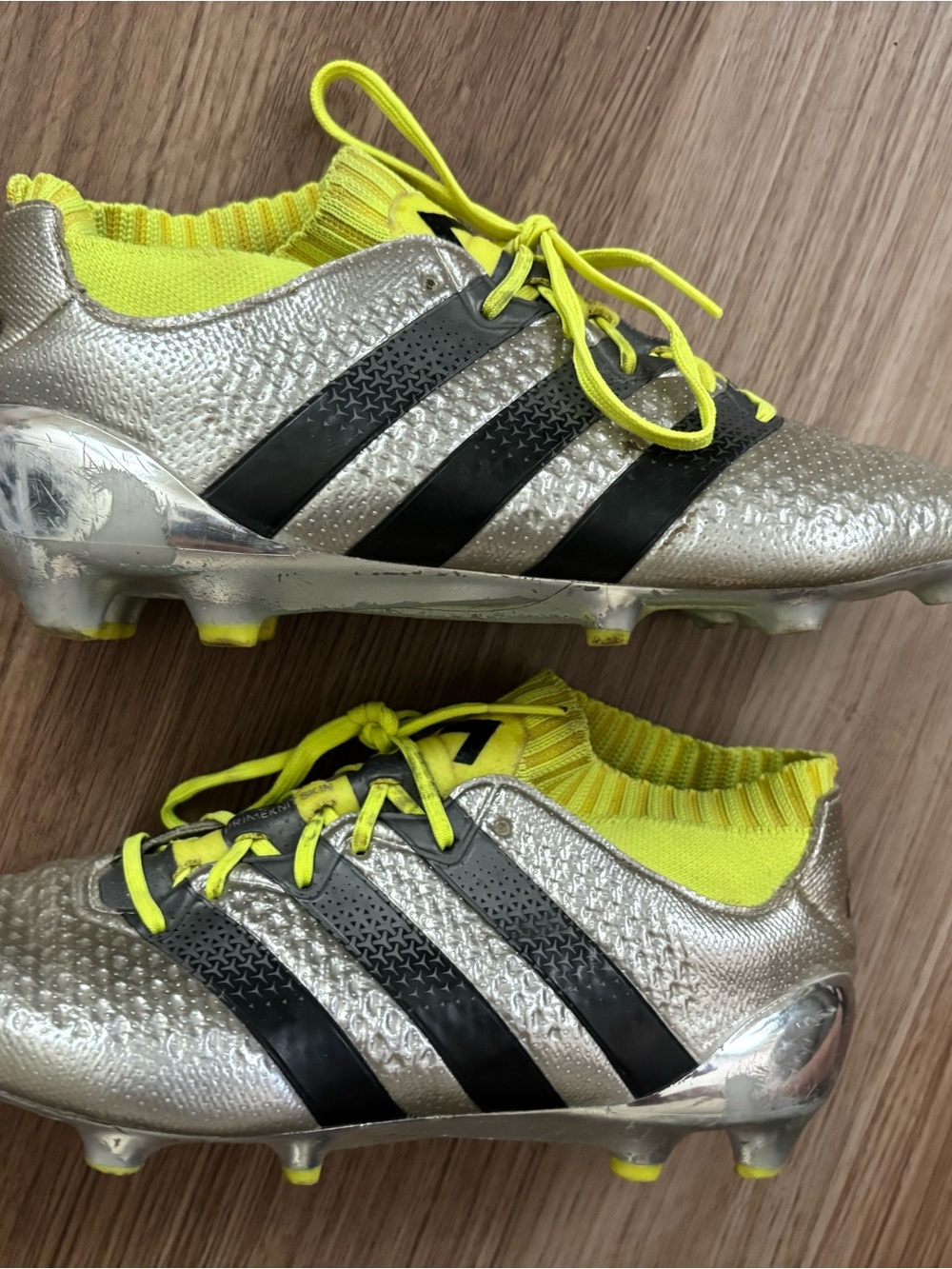 adidas Kids Silver Soccer Cleats with Neon Yellow Trim